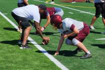 Danny Smyth/Pahrump Valley Times The defensive lineman are practicing their get-offs during the ...