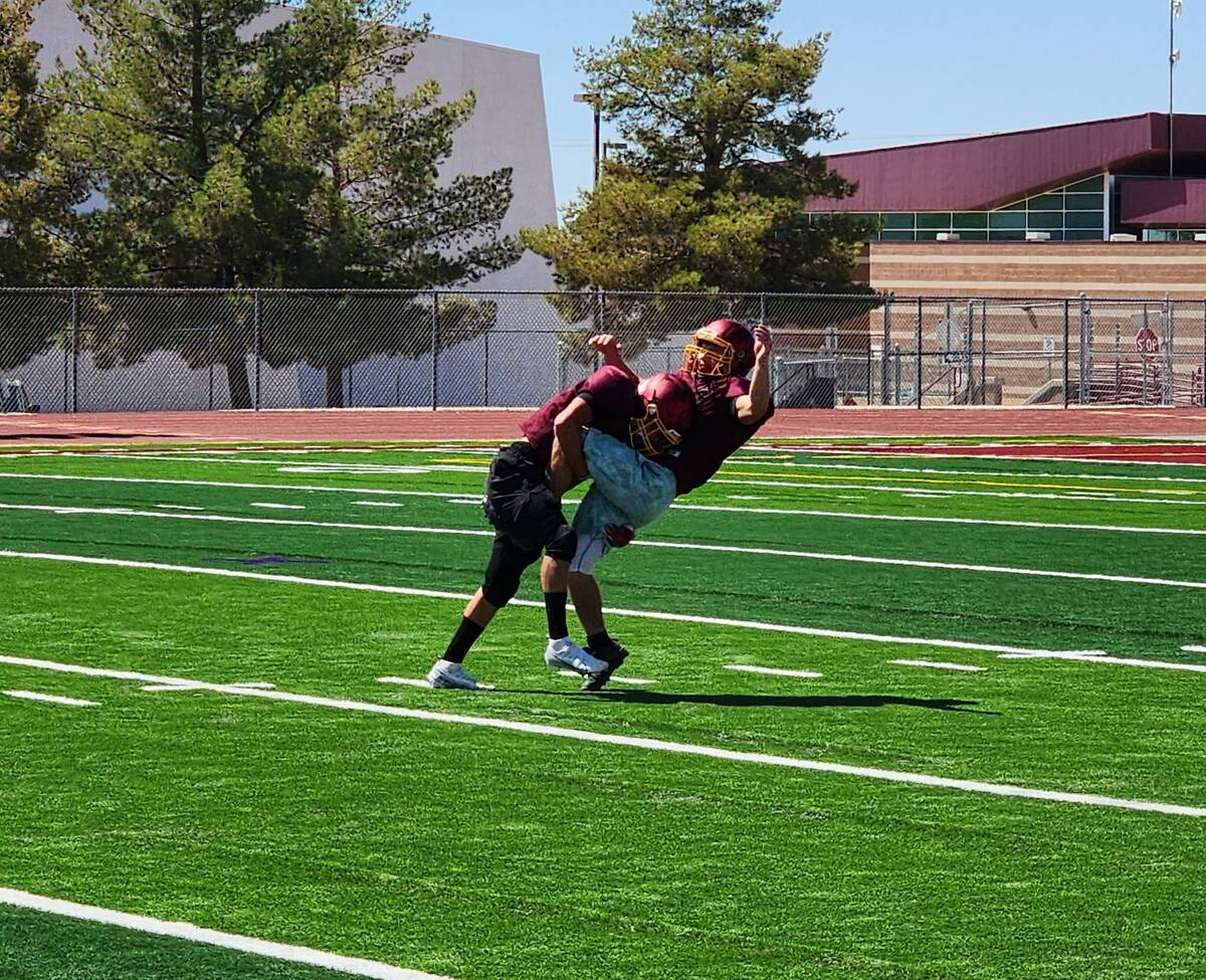 Danny Smyth/Pahrump Valley Times The Trojans worked on tackling drills during their first pract ...