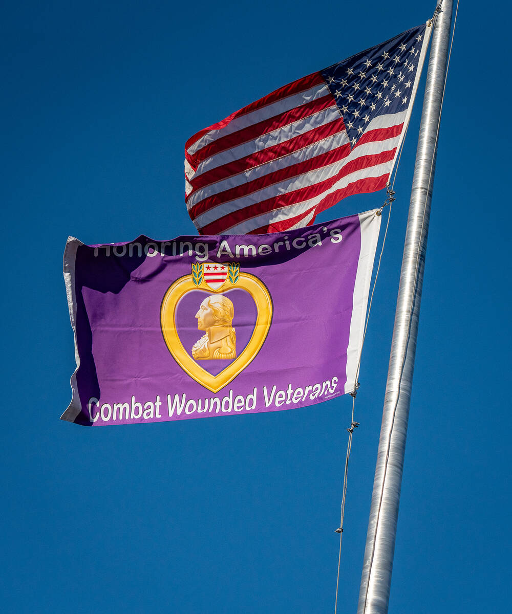 John Clausen/Pahrump Valley Times The American Flag and the Purple Heart Flag proudly wave abov ...