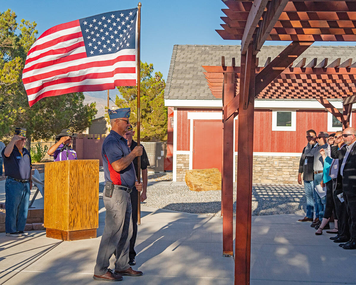 John Clausen/Pahrump Valley Times With hands to hearts and brows, Purple Heart Day ceremony att ...
