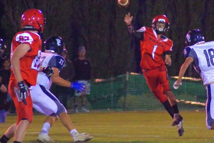 Marcus Prazniak/Tonopah Times Sophomore quarterback Drew Otteson (1) looks to pass down the fi ...