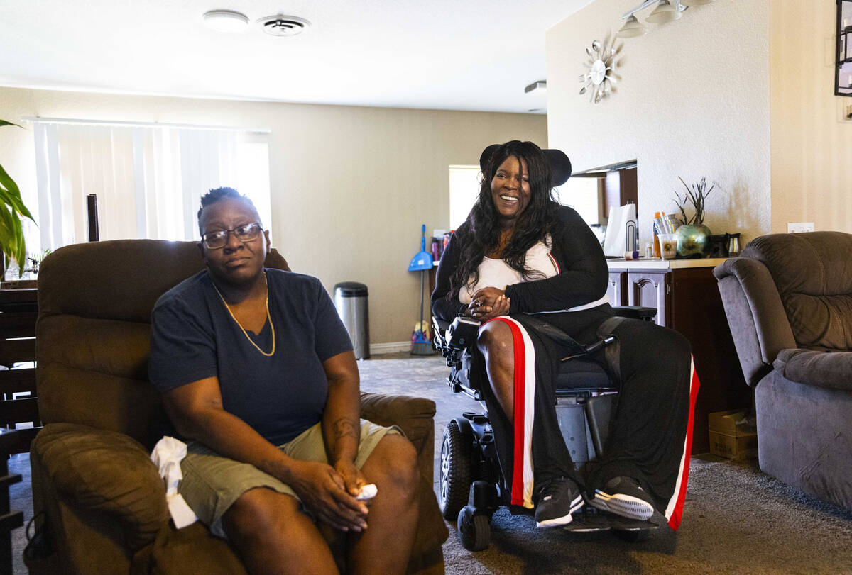 Stephanie Parys, right, talks about her home care worker, Nicole Brown, on Tuesday, Aug. 29, 20 ...