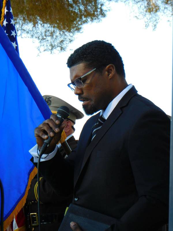 Robin Hebrock/Pahrump Valley Times Pastor Ryan Johnson is pictured giving the opening prayer at ...