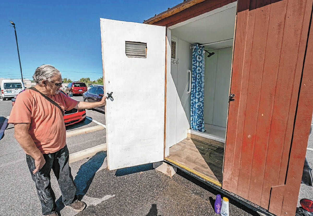 John Clausen/Pahrump Valley Times Mobile showers are among the resources available to those in ...
