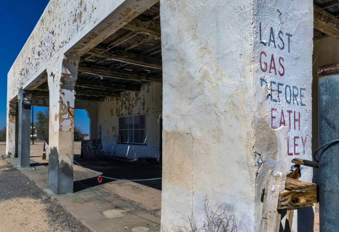 The former Death Valley Junction service station decays across from the Amargosa Opera House an ...