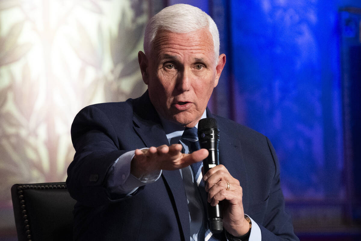 Former Vice President Mike Pence speaks, Tuesday, Oct. 3, 2023, at Georgetown University in Was ...
