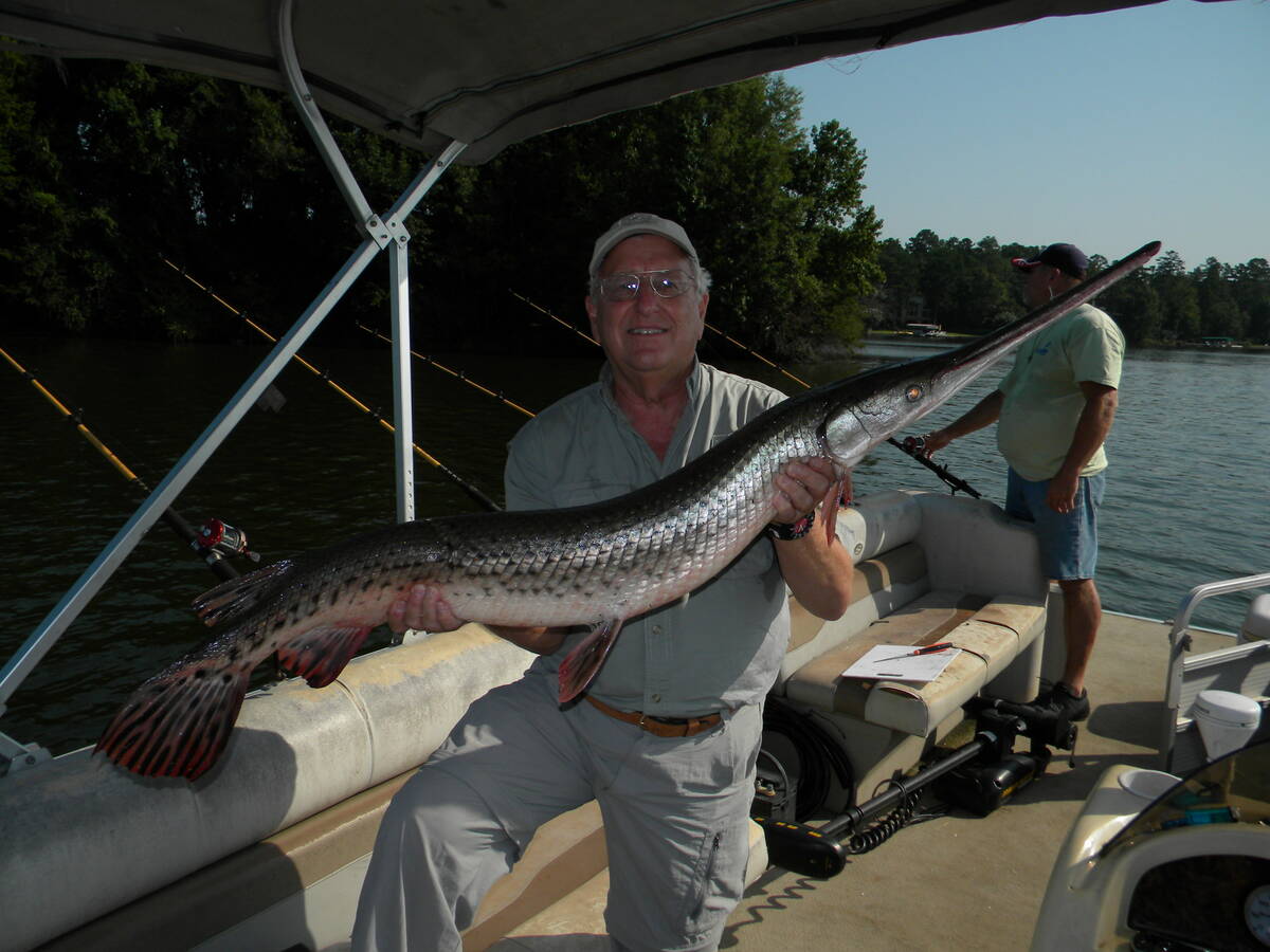 Special to the Pahrump Valley Times The author poses with a Gar, a North American freshwater fi ...