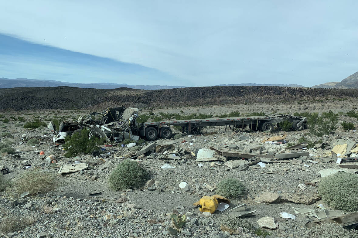 Special to the Pahrump Valley Times A semi truck carrying bees overturned several times on Dea ...