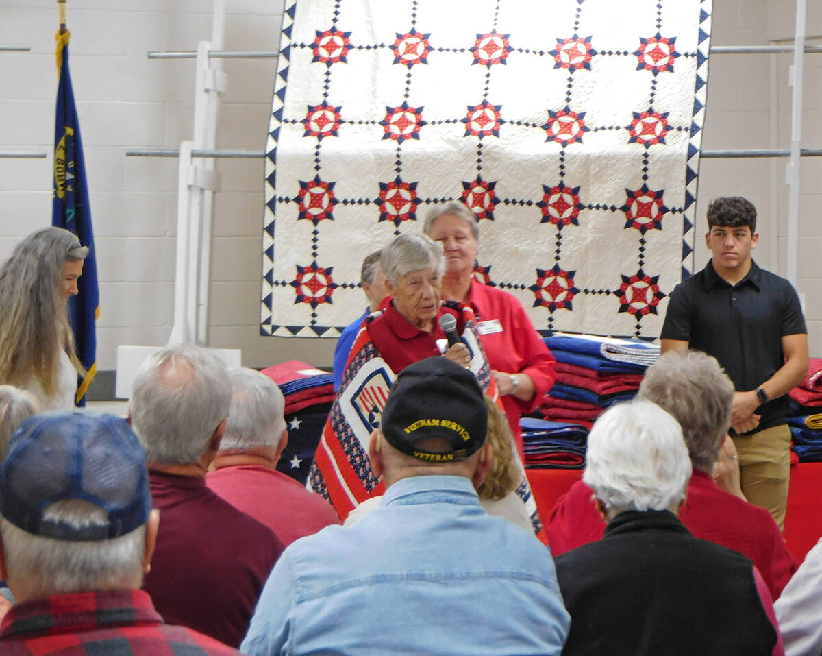 Robin Hebrock/Pahrump Valley Times U.S. Army veteran Linda Reed addresses the crowd gathered to ...