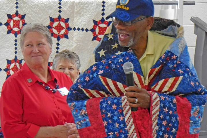 Robin Hebrock/Pahrump Valley Times U.S Air Force veteran Phil Laurant is pictured wrapped in hi ...