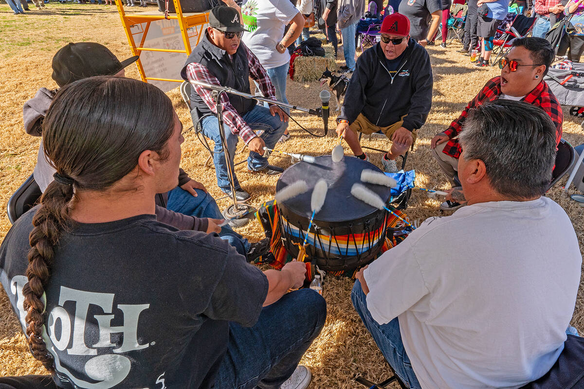 John Clausen/Pahrump Valley Times Playing steady beats throughout the Saturday of the Powwow we ...