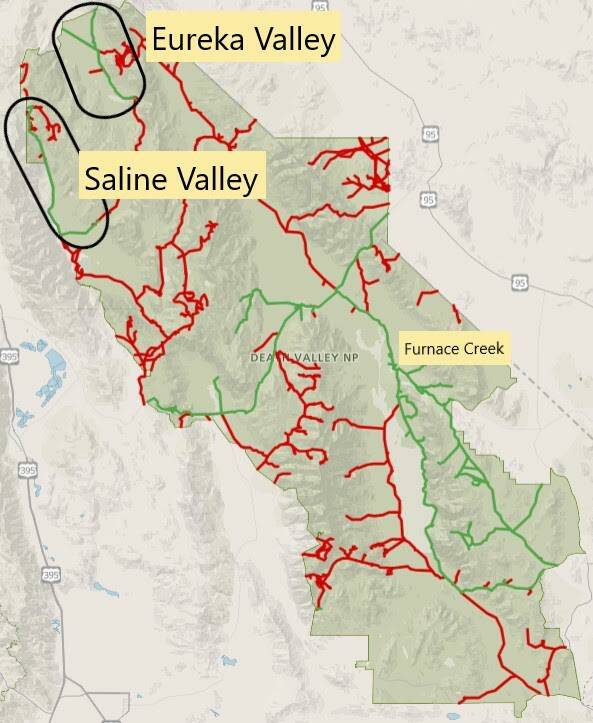 National Park Service Circled areas on this map show the reopened portions of Death Valley Nati ...