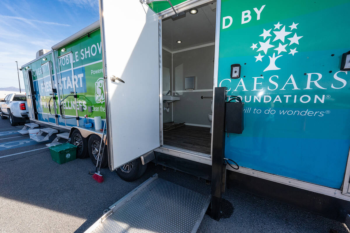 John Clausen/Pahrump Valley Times Mobile showers were set up at the NyECC during the Homeless W ...