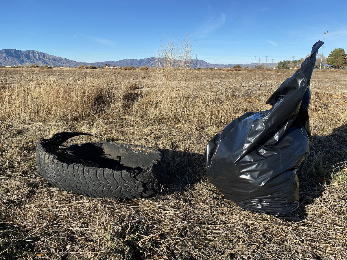 Robin Hebrock/Pahrump Valley Times Garbage is not the only thing that is found along roadways, ...