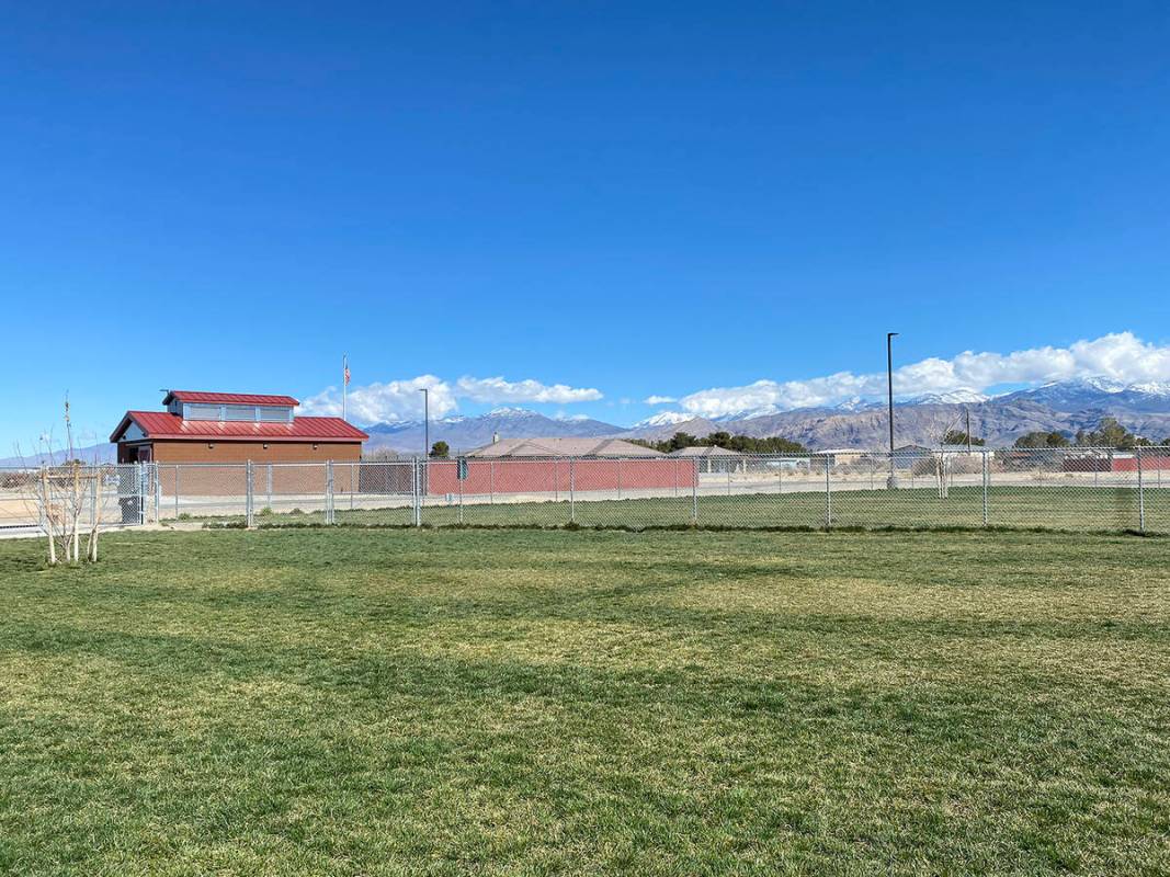 Robin Hebrock/Pahrump Valley Times Kellogg Park features a grassy, fenced dog park with separat ...