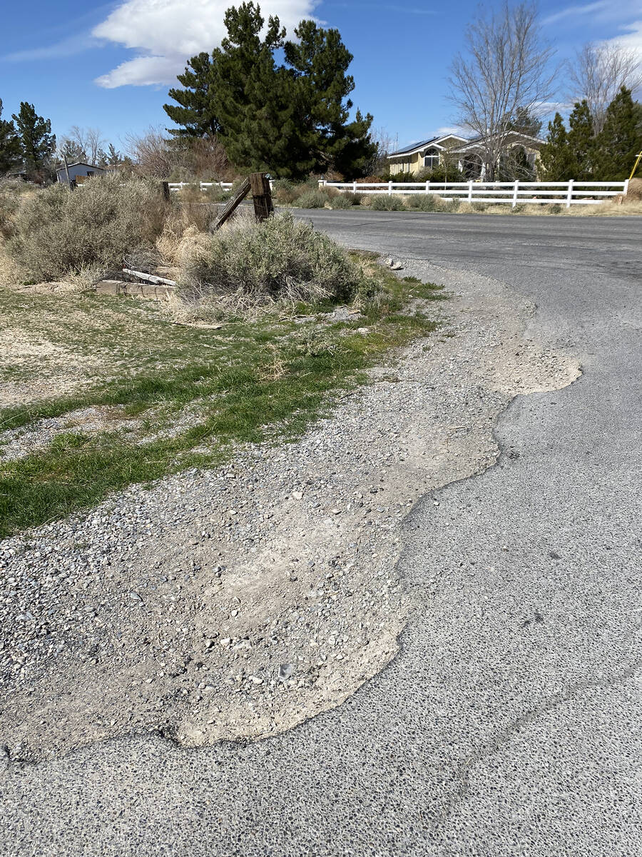 Robin Hebrock/Pahrump Valley Times The shoulders along many roads in the valley are also in poo ...