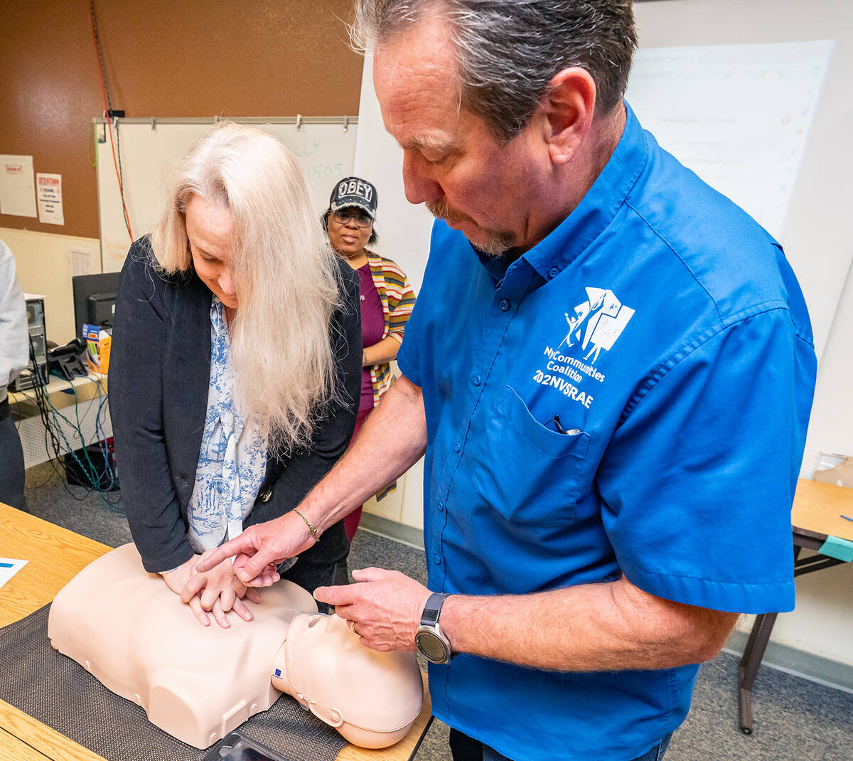 John Clausen/Pahrump Valley Times CPR 100 program instructor Ed Kelly is pictured showing a par ...