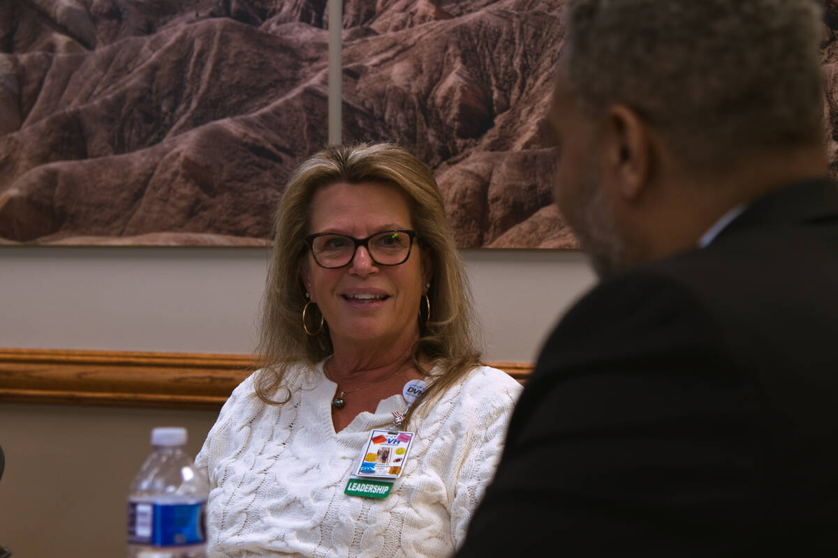 Susan Davila (left) and Congressman Steven Horsford (right) discuss in a roundtable meeting the ...