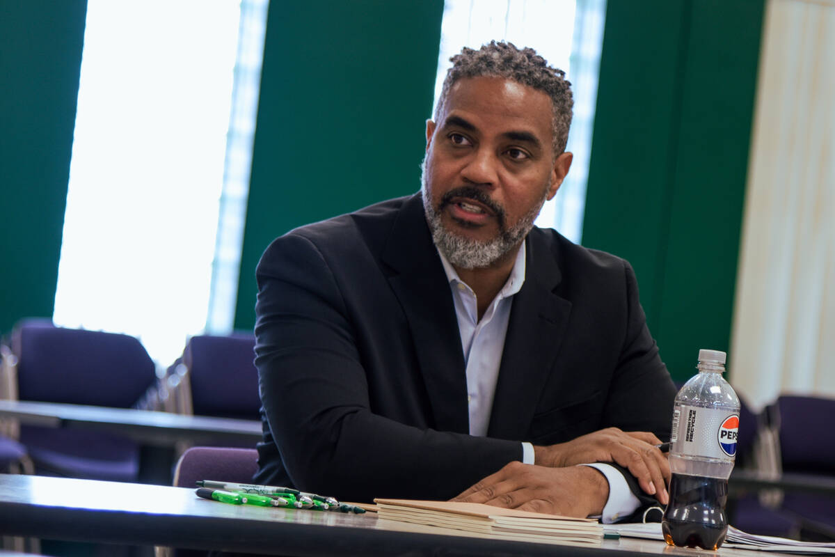 Congressman Steven Horsford sits in-front of Nye County educators at the Great Basin College to ...