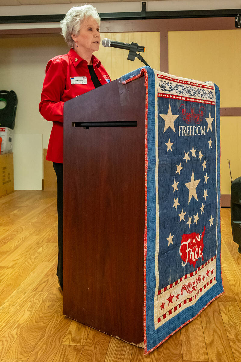 John Clausen/Pahrump Valley Times Nye County Valor Quilters President Elba Rocha is pictured ad ...