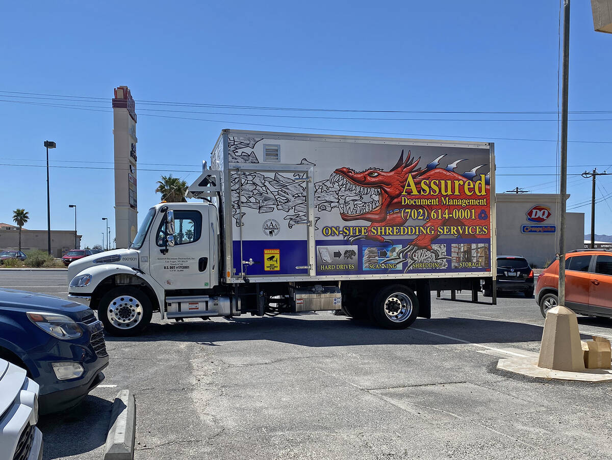 Robin Hebrock/Pahrump Valley Times A shredder truck was parked at the Bob Ruud Community Center ...
