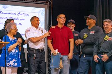 John Clausen/Pahrump Valley Times Abel Ortega is shown receiving the Community Hero Award at th ...