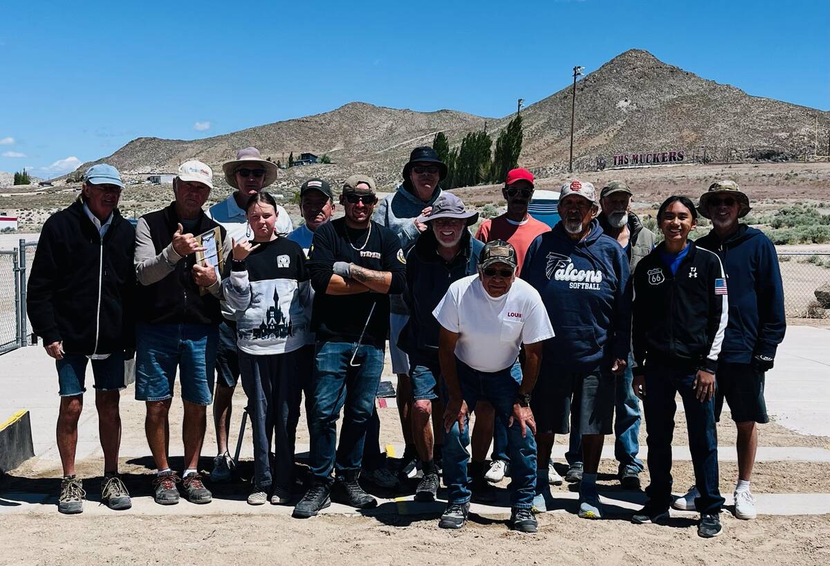 Nevada State Horseshoe Pitching Association Jim Butler Days tournament players pose together on ...