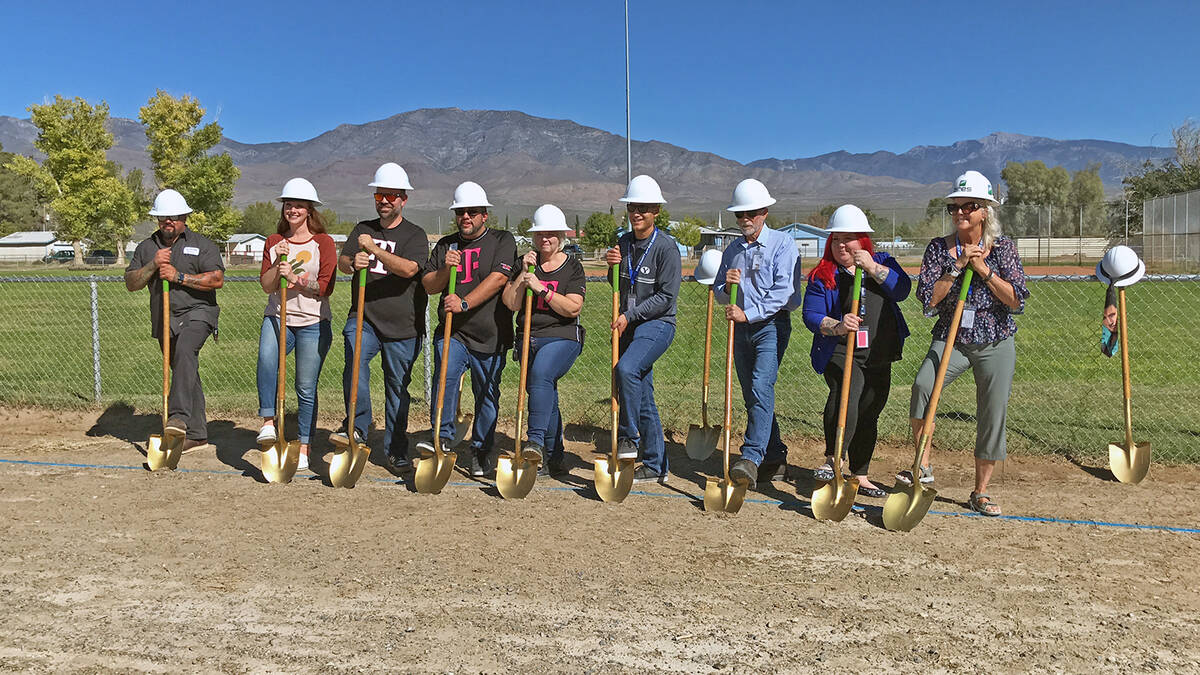 Robin Hebrock/Pahrump Valley Times A ceremonial groundbreaking for the Simkins Park Splash Pad ...