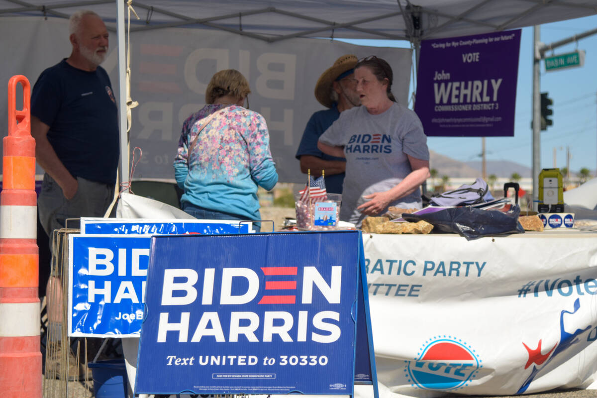Tents are set up on Nevada primary day at the Bob Ruud Community Center on Tuesday, June 11, 20 ...