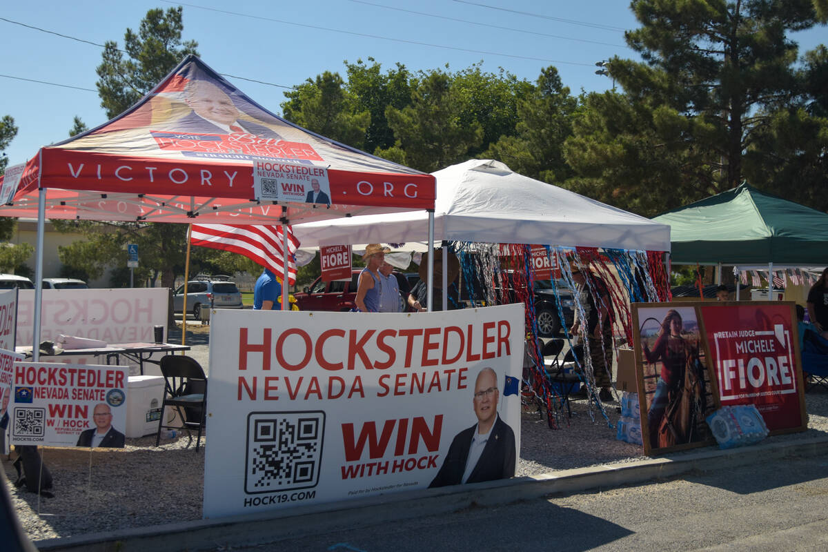 Tents are set up on Nevada primary day at the Bob Ruud Community Center on Tuesday, June 11, 20 ...