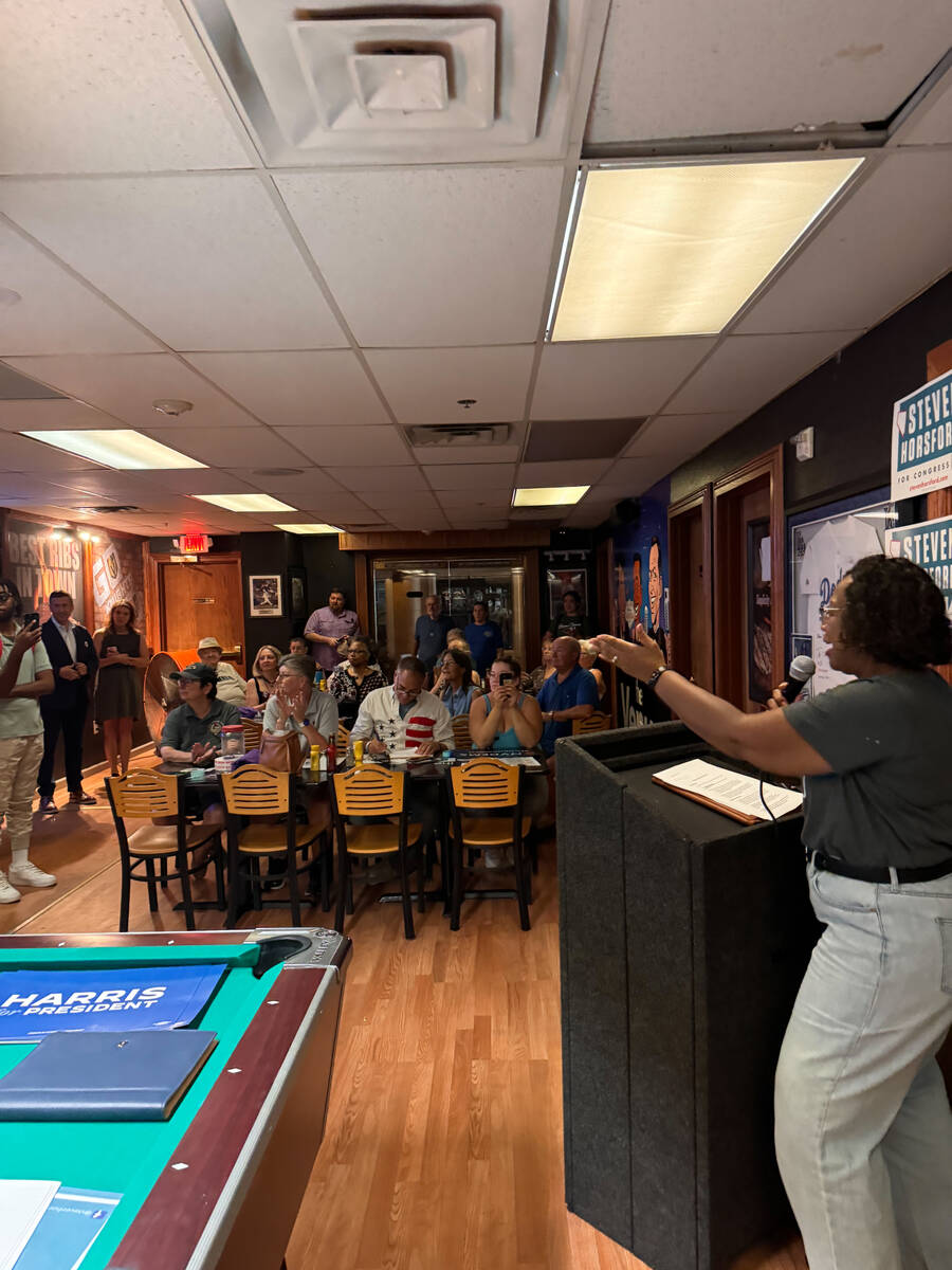 Assemblywoman and Chair of the Nevada Democratic party Daniele Monroe-Moreno speaks to Pahrump ...