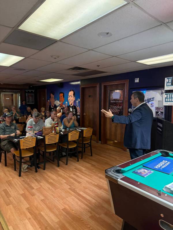 Pahrump residents gathered to listen to President of the Association of State Democratic Commit ...