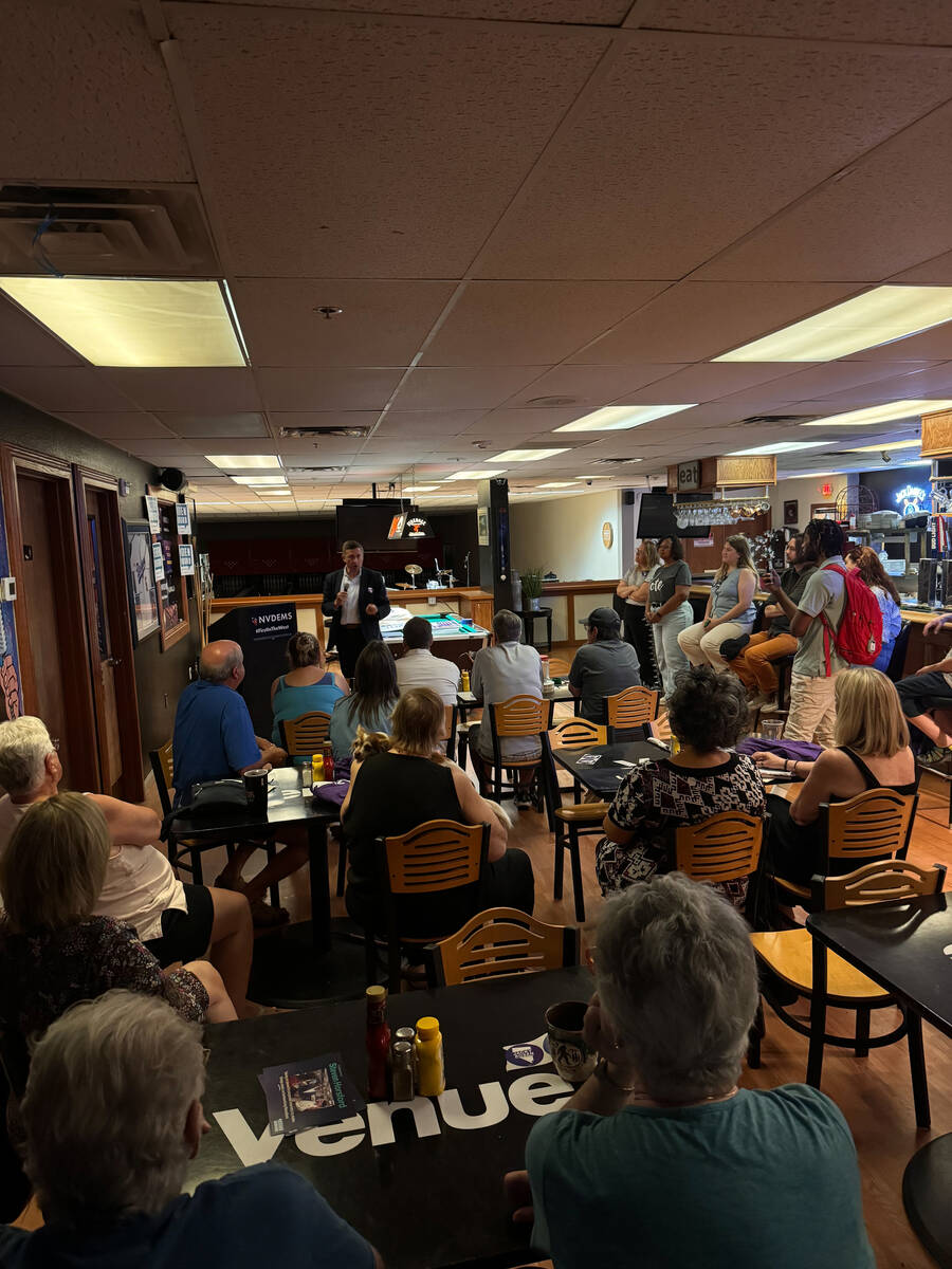 Pahrump residents gathered to listen to President of the Association of State Democratic Commit ...