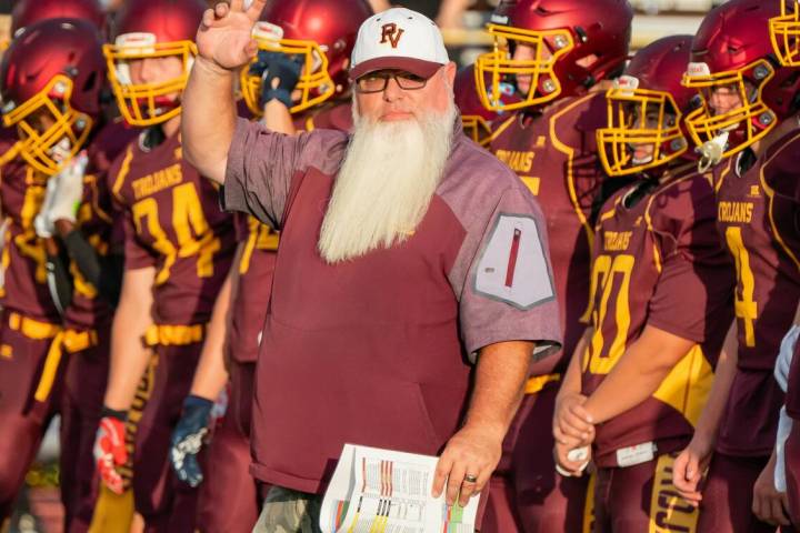 John Clausen/Pahrump Valley Times Pahrump Valley football head coach Thom Walker looks on as hi ...