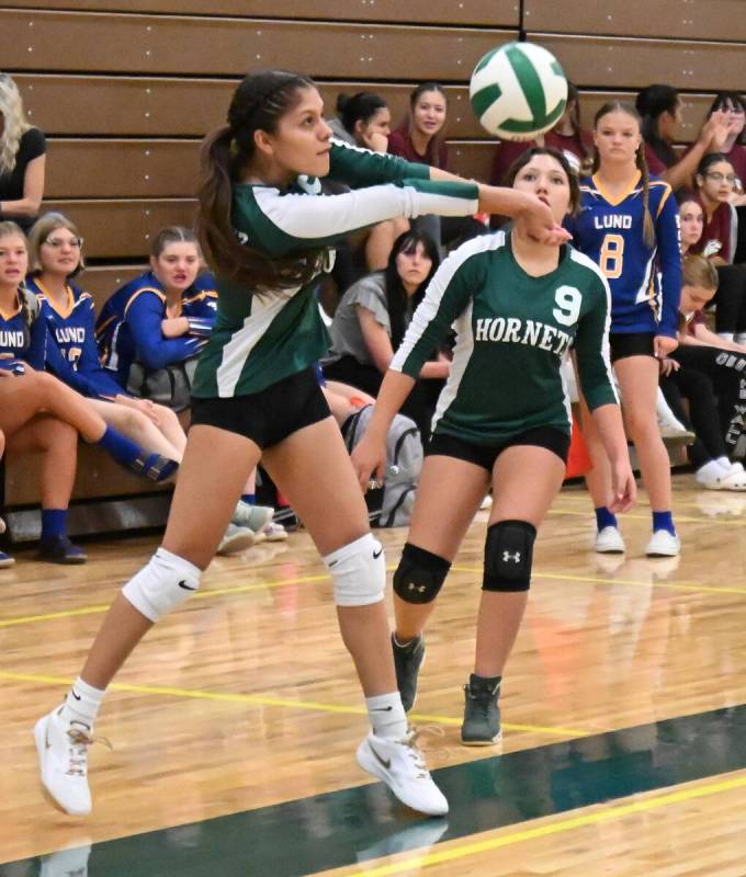 Beatty's Elizama De La Cruz bumps a ball from the Liberty Baptist Academy players on Friday, Au ...