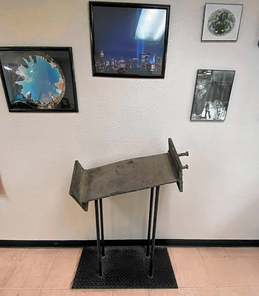 Special to the Pahrump Valley Times A steel beam from one of the towers is displayed at Pahrump ...