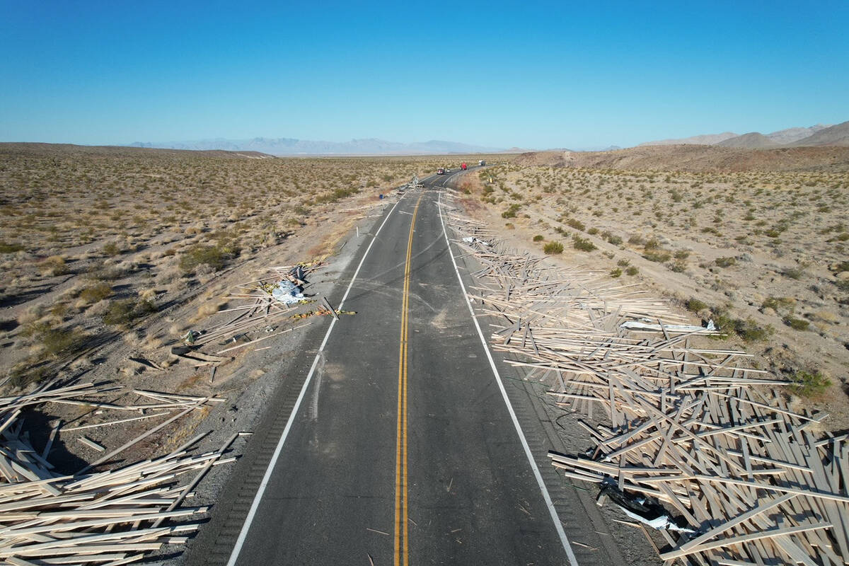 The Nevada Highway Patrol investigates a crash involving two semitractor-trailers Tuesday, Sept ...