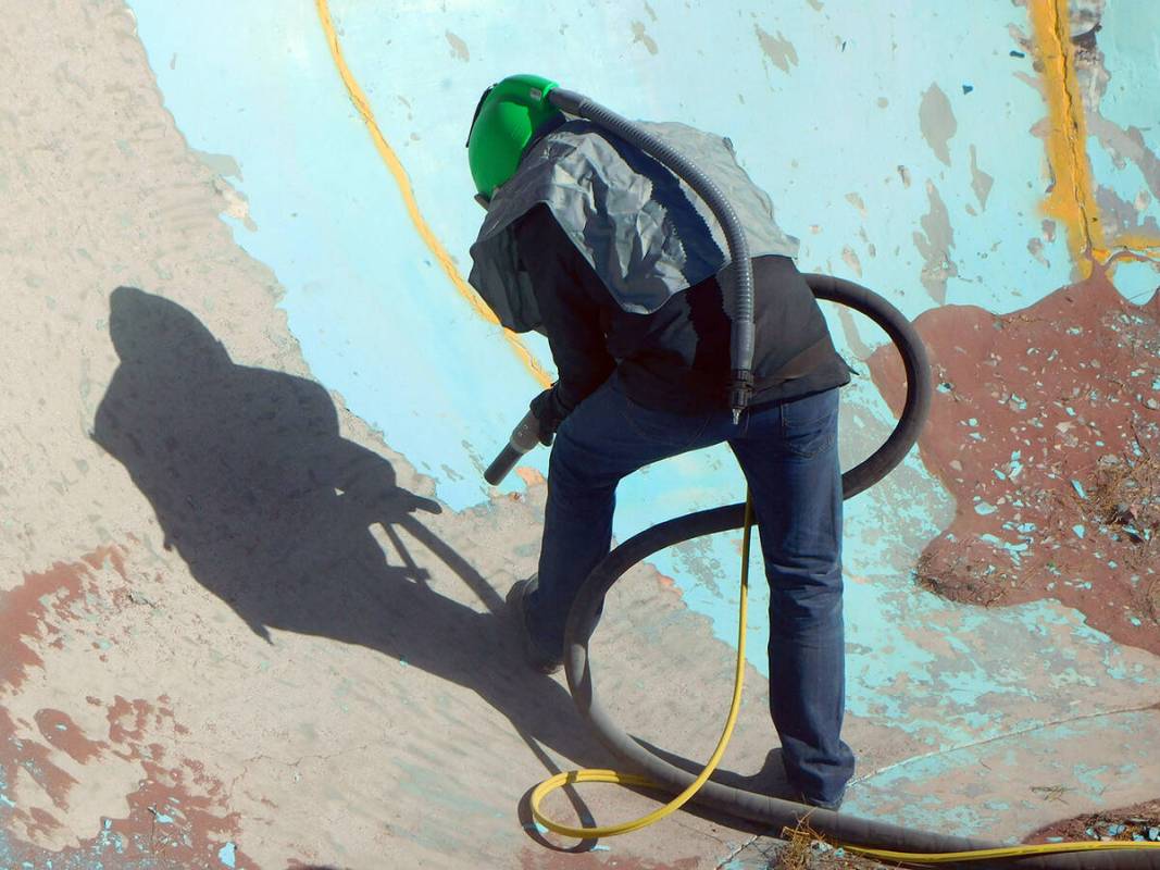 Robin Hebrock/Pahrump Valley Times Sandblasting started at the local skate park in January 2023 ...