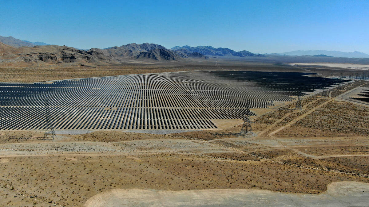 File - MGM’s 100 megawatt Mega Solar Array, located on 640 acres north of Las Vegas, will fur ...