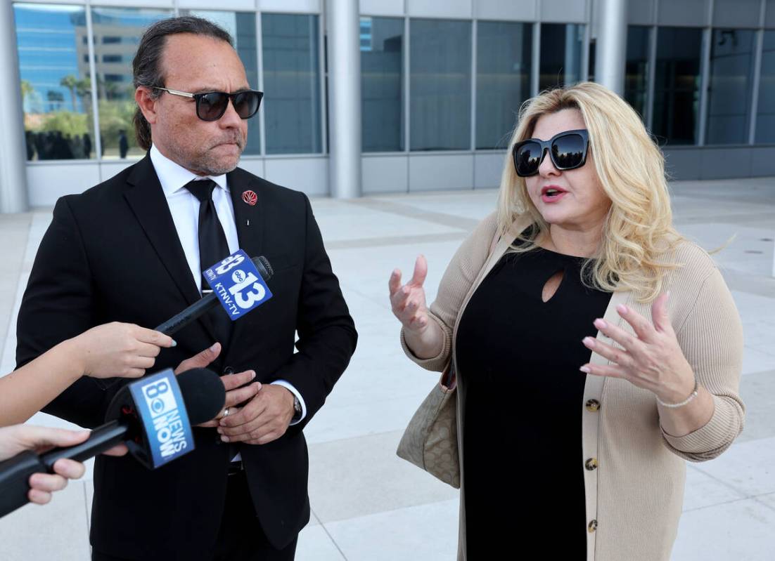 Former Las Vegas City Councilwoman Michele Fiore and her attorney Michael Sanft talk to the new ...