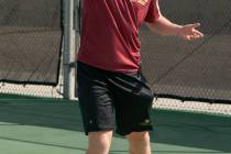 Pahrump Valley's Sonny Skinner hits the ball in the quarterfinals game against Sloan Canyon in ...