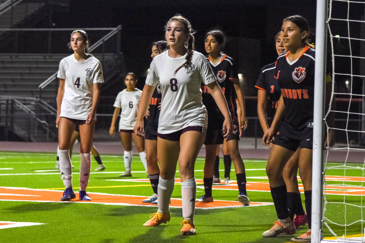 Trojan Sydney Crotty (8) sets up in front of Chaparral’s goal box as Pahrump Valley is about ...