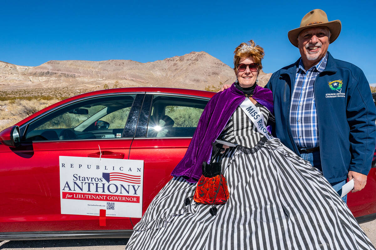 John Clausen/Pahrump Valley Times Nevada Lt. Gov. Stavros Anthony and Miss Rhyolite Debbie Bake ...