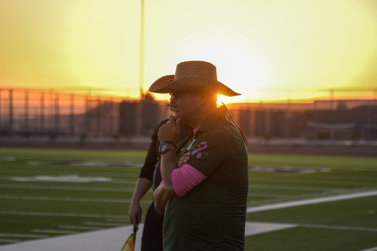 Virgin Valley’s head coach Scott Trimming watches his players in the first round of the ...