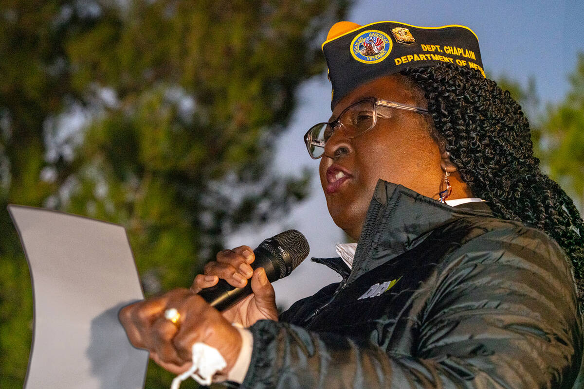 John Clausen/Pahrump Valley Times Redell Samuel speaks at the DAV's Veterans Day Sundown Ceremo ...