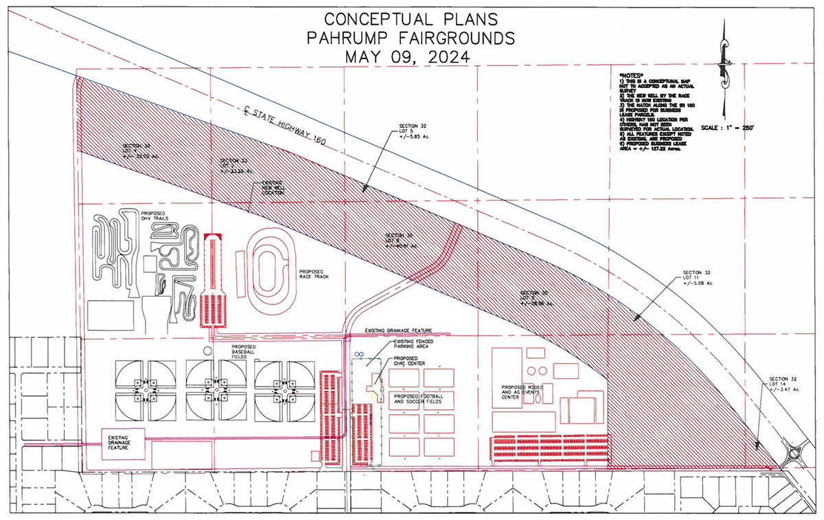 Nye County This conceptual drawing shows the updated Pahrump Fairgrounds layout as of May, whic ...