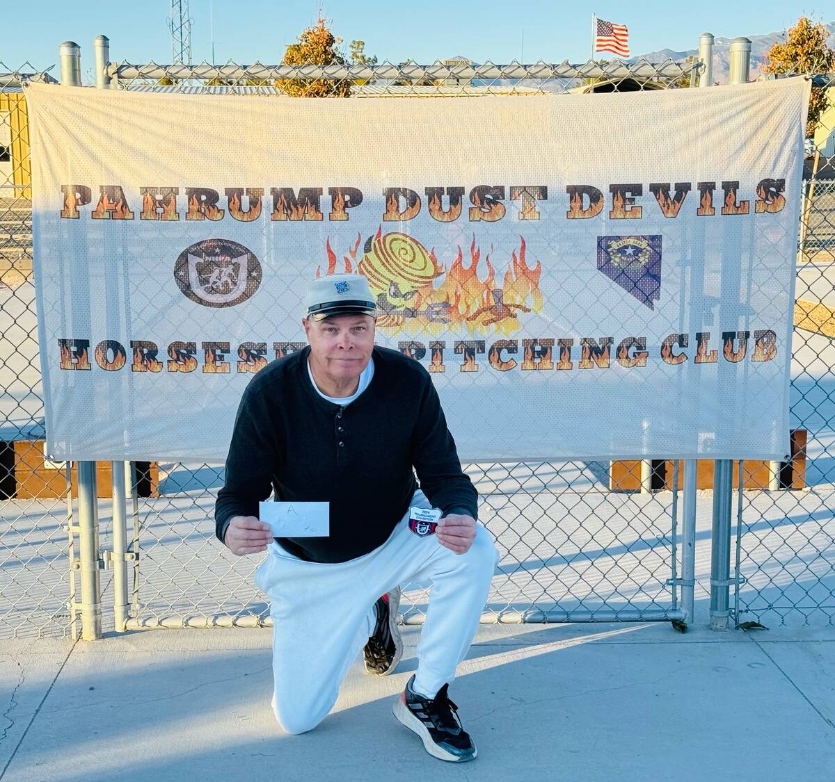 Nevada State Horseshoe Pitching Association Class A Pahrump Turkey Toss winner Lathan Dilger fi ...