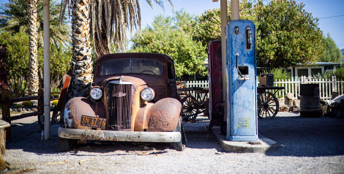 Shoshone Museum An antique car rests next to a pump at the Shoshone Museum that holds a 650,000 ...