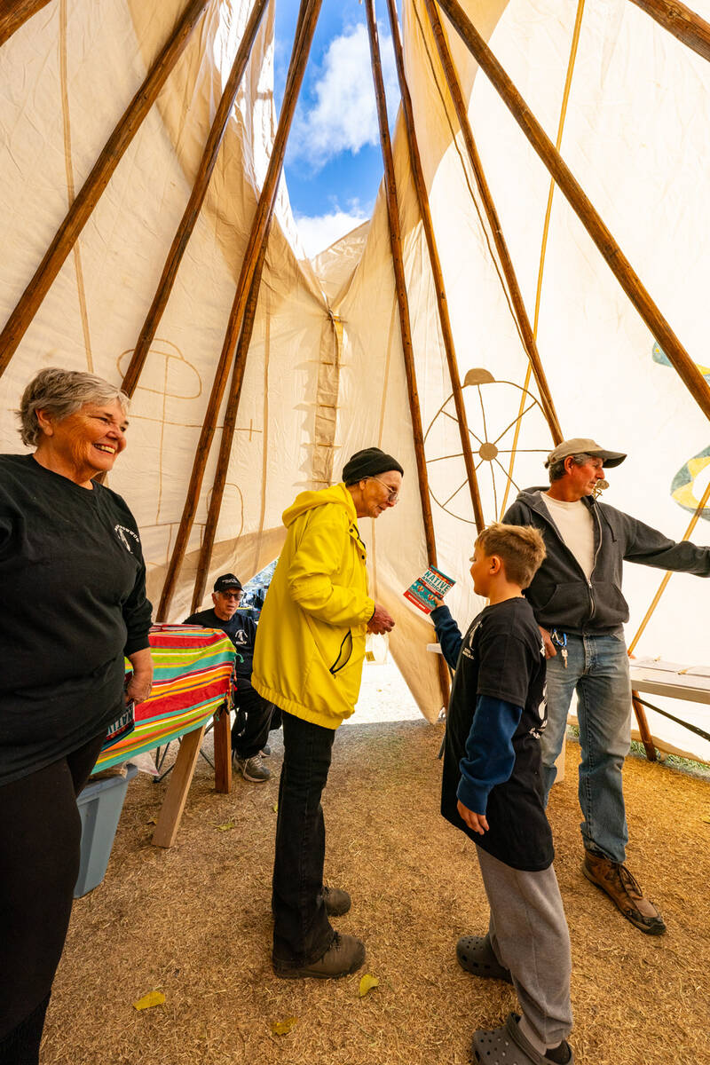 John Clausen/Pahrump Valley Times Inside of a teepee set up at the Pahrump Social Powwow, Paula ...