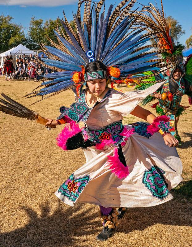 John Clausen/Pahrump Valley Times With her Native American garb swirling around her, a Pahrump ...